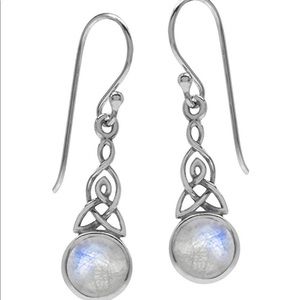Natural Moonstone 925 Silver Tri Celtic Earrings